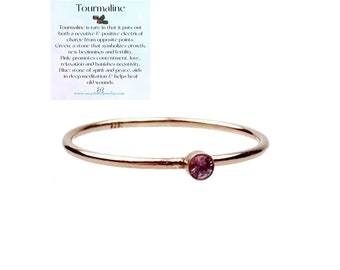 Rose Gold-Filled Pink Tourmaline Stacking Ring, Genuine Pink Tourmaline October Birthstone Ring, Valentine's Day Gift