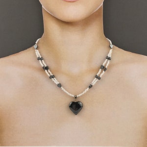 Hematite Heart Anxiety Relief Beaded Necklace, Valentine&#39;s Day Gift