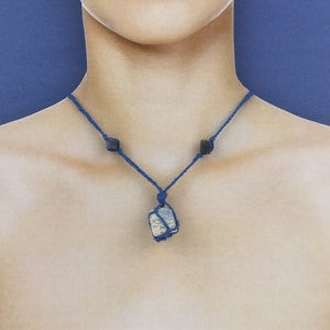 Sodalite Macrame Necklace, Stone Cube Necklace