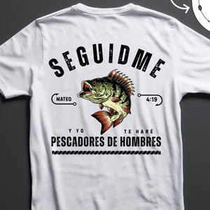 Seguime PNG | Pescadores de Hombres Mateo 4:19 | Spanish Christian Fishing Shirt Design | Faith-Based PNG Digital Download | Christian Png