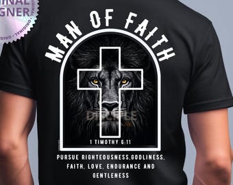 Man of Faith Png, 1 Timothy 6:11 Christian Men’s Shirt Design, Man of Faith Sublimation File, Christian Png, Trendy t-shirt design