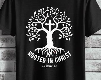 Rooted in Christ Png | Christian Png | Tree and cross Christian design | Bible verse t-shirt | Disciple Ink | Digital download