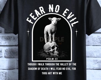 Fear No Evil PNG | Psalm 23 Christian Shirt Design | Sheep on Skull PNG | Christian Streetwear | Faith Over Fear Shirt | Christian Graphic