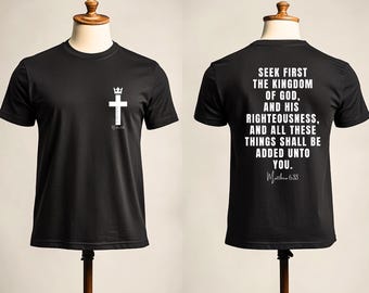 Design de camiseta cristã PNG "Buscai primeiro o Reino" | Versículo bíblico de Mateus 6:33 em PNG | Camiseta cristã para imprimir | Download digital