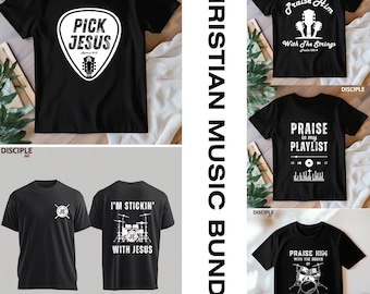 Christian Music PNG Bundle | Worship Team T-Shirt Designs | Christian Guitar & Drum PNG | Praise Worship Music PNG Set for Shirts