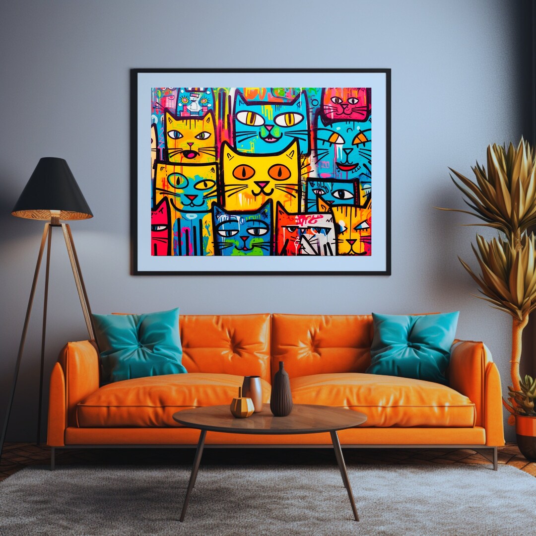 Cat Art Print Graffiti Art Printable Wall Art Colorful Art Print