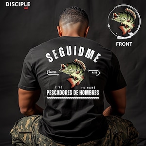 Seguime PNG | Männer Mateo 4:19 | Spanisches christliches Fischer-Shirt-Design | Glaubensbasierte PNG Digital Download