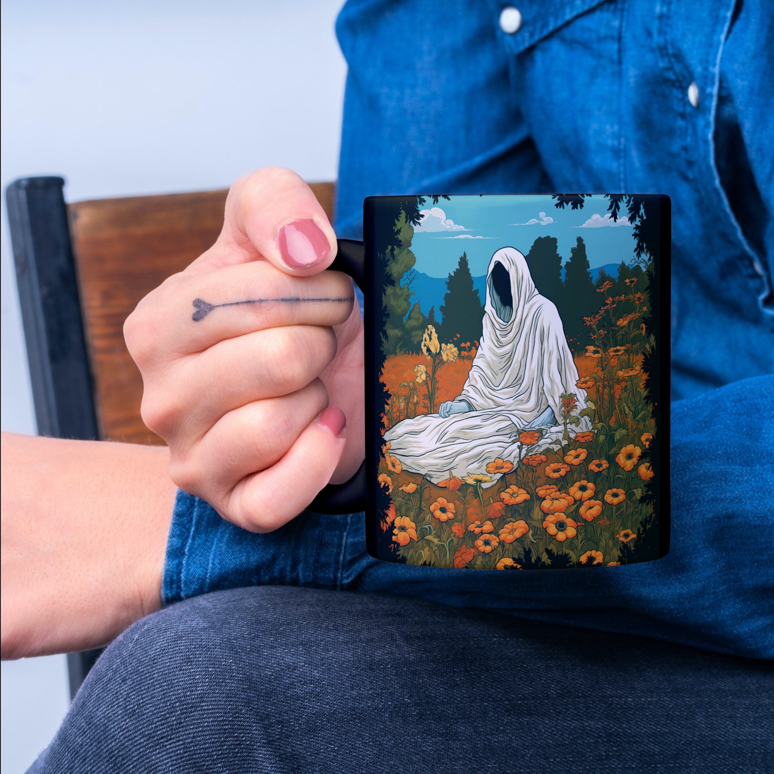 Retro Sheet Ghost Floral Ghost Art Print Vintage Halloween Etsy