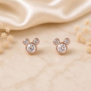 Silver & Rose Gold Mouse Head Stud Earrings – Cubic Zirconia Character Jewelry