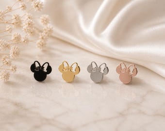Black, Gold, Silver & Rose Gold Mouse Head Stud Earrings – Minimal Character-Inspired Everyday Studs