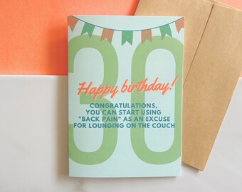 30th Birthday Card | Back Pain Card | Funny Birthday Card | 30 Birthday Gift |