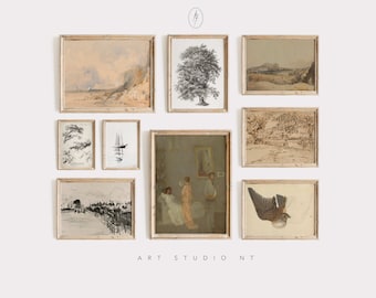 Vintage Gallery Wall Art Set of 9, Moody Farmhouse Decor, Vintage Art, Landscape Painting,Fall Decor,Autumn Printable Art,PRINTABLE DOWNLOAD