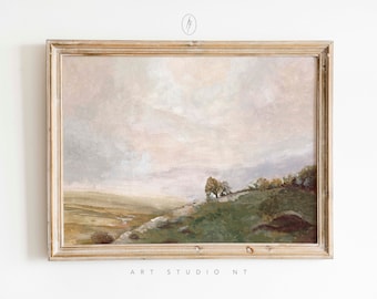 Pintura de paisaje de acuarela, arte de pared imprimible, arte vintage, arte de pared horizontal, arte de pared del bosque, arte de pared del paisaje, arte de la pared de la naturaleza