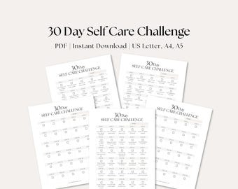 30 Day Self Care Challenge Printable Worksheet (PDF, US Letter/A4/A5)