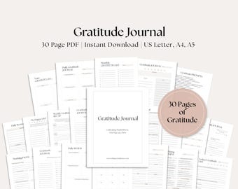 Pacote de Diário de Gratidão para Imprimir: Diário, Semanal, Mensal (PDF, Carta EUA/A4/A5)