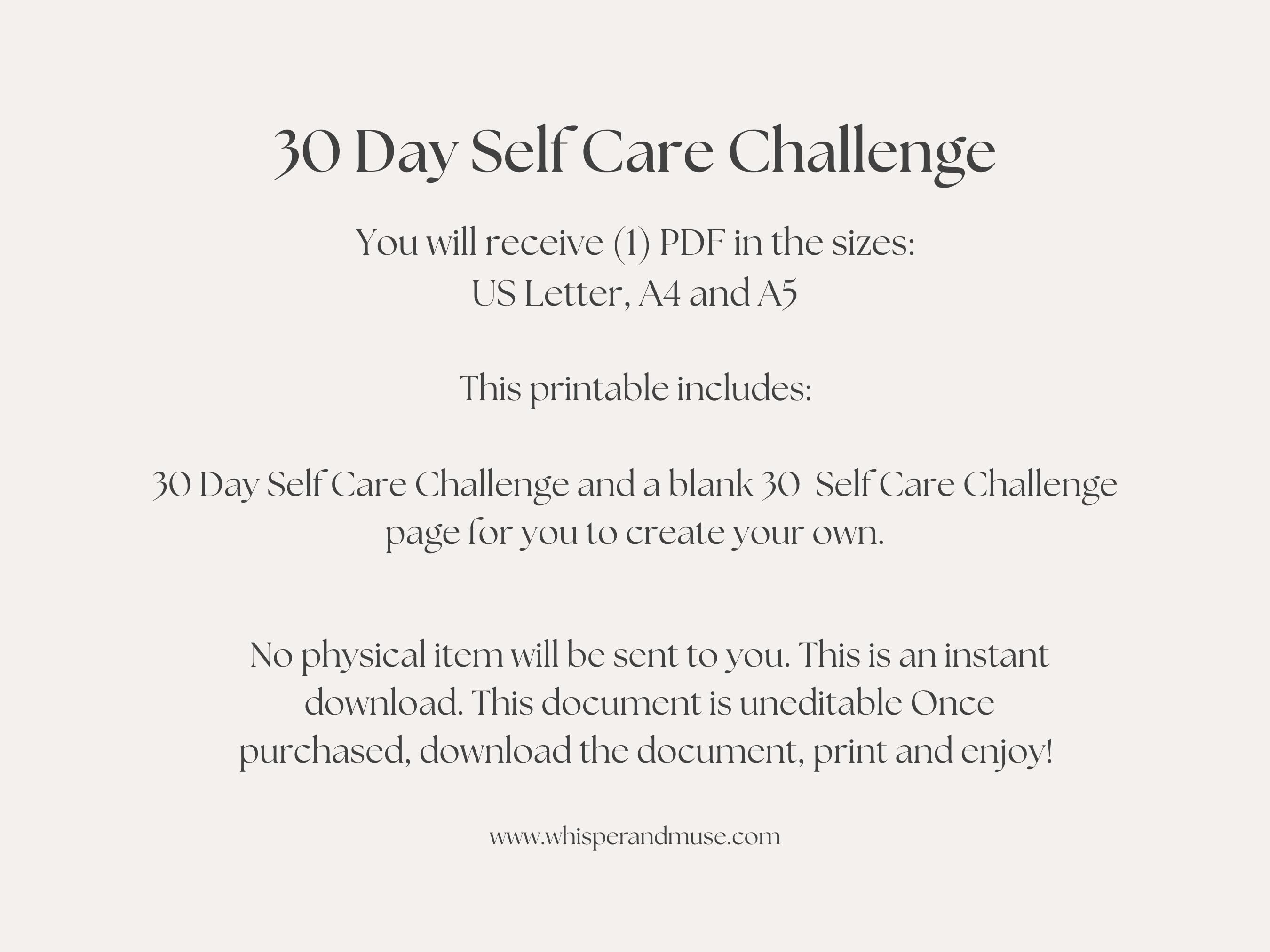 30 Day Self Care Challenge Printable Worksheet (PDF, US Letter/a4/a5 ...