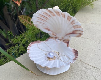 Under the Sea Proposal Seashell Ring Box-Scuba Diving Adventure Engagement-Natural Scallop Shells-Secure Ring Holder-Nautical Keepsake