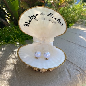 パーソナライズされたリングベアラーボックス結婚式 - 貝殻リングボックス - シェルリングホルダー - 結婚式用リングボックス
