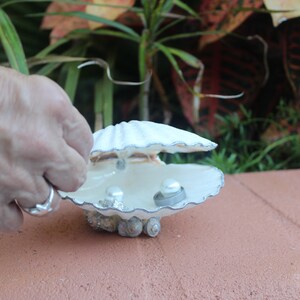 Silver Accented Scallop Seashell Dual Ring Box for Beach Wedding - His and Hers