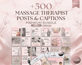 Massage Therapist, Massage Therapy Instagram Template Spa Social Media Post Canva Business Bundle Captions