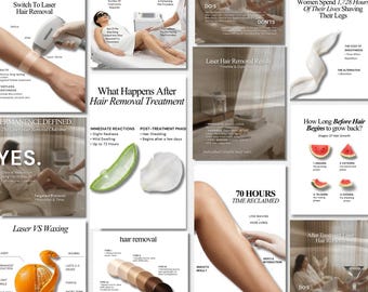 Laser-Haarentfernung Instagram-Vorlagen für Kosmetikerinnen, Med Spa Social Media Posts (Canva), Klinik-Flyer