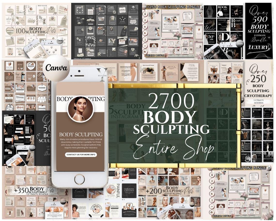 Body Sculpting Instagram Post Template Body Contouring Flyer CoolSculpting Social Media Esthetician Beauty Salon Spa Business Cards Emsculpt