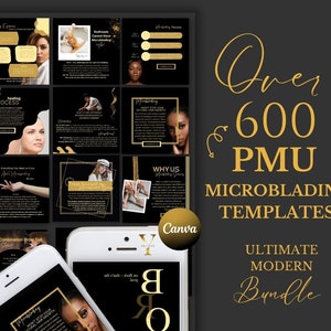 Microblading Instagram Template PMU Instagram Post Brow Instagram Powder Nano Brow Eyebrow Flyer Black Gold SPMU Brow Social Media Captions