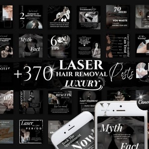 Laser Hair Removal Posts Canva Templates Esthetician Skincare Instagram Social Media Content Med Spa Laser Hair Removal Clinic Dermatologist