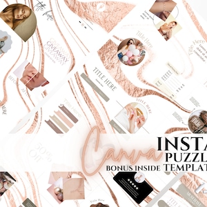 70+ Instagram Puzzle Template, Canva Puzzle Feed, Minimal Boss Babe Rose Gold Instagram Post Templates, Influencer Social Media Marketing