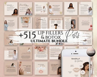 Botox and Filler Instagram Posts Social Media Bundle, Lip filler Botox Template Permanent Makeup PMU Esthetician Medspa Injectable Aftercare