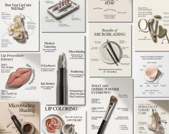 Permanent Makeup Instagram Post Canva Template SPMU Artist Microblading Nano Powder Brow Lip Blush Semi Permanent Eyeliner Flyer