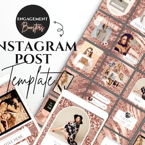 Rose Gold Instagram Post Templates, Minimal Instagram Puzzle Template, Editable Canva Puzzle Feed Instagram Templates Social Media Marketing