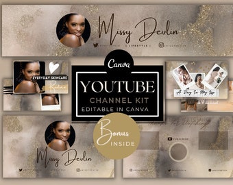 Kit de canal de Youtube, Kit de marca de Youtube, Banner de Youtube, Canva Youtube Intro Outro, Arte de canal de Youtube, Tarjeta final de Youtube, Miniatura de vídeo