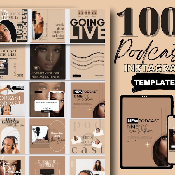 Plantilla de podcast, plantilla de Instagram de podcast, plantilla de Canva de podcast, plantilla de Ig Podcast Story Post Podcast Launch Kit 100 Episodio de podcast