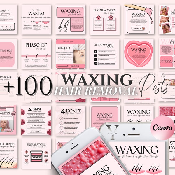 Waxing Instagram Template Waxing Post Pink Waxing Flyer Hair Removal Social Media Skincare Esthetician Canva Body Waxing Spa Salon Captions