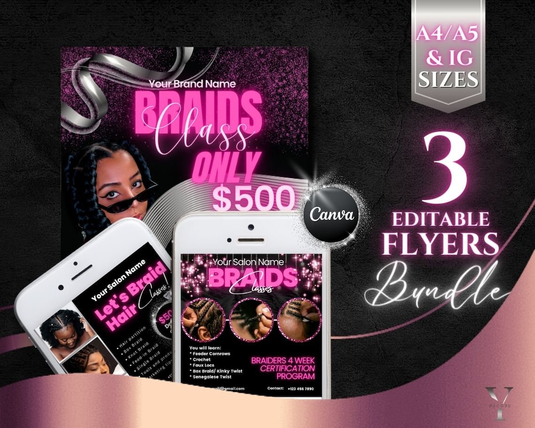 Hair Braiding Flyer Hair Salon Flyer Book Now Hair Instagram Pink ...