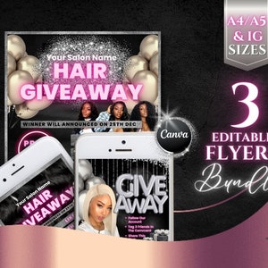 Giveaway Hair Flyer Raffle Giveaway Hairstylist Template Beauty Flyer Social Media Business Giveaway Flyer Wig DIY Instagram Giveaway Bundle