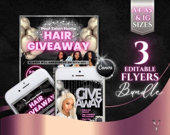 Giveaway Hair Flyer Raffle Giveaway Hairstylist Template Beauty Flyer Social Media Business Giveaway Flyer Wig DIY Instagram Giveaway Bundle
