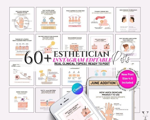 Skincare Instagram Post Skincare Template Esthetician Instagram Salon Flyer Beauty Social Media Skincare Illustration Graphic Facial Content