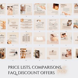May include: A collection of social media posts for a Thai massage business. The posts feature images of massage therapists, massage techniques, and promotional offers. The text on the posts includes "Get Thai", "Sessions Now Open", "Black Friday", and "What is Thai Massage?"