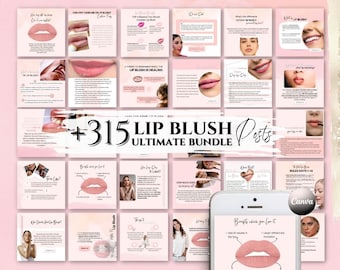 PMU Lip Blush Instagram Templates IG Semi Permanent Makeup PMU Esthetician Template Medspa Aftercare Social Media Lip Tattoo Blushing Flyers