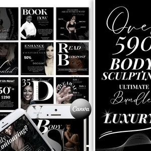 Body Sculpting Instagram Post Templates Body Contouring Flyer Medspa CoolSculpting Social Media Post Esthetician Beauty Salon Black Luxury