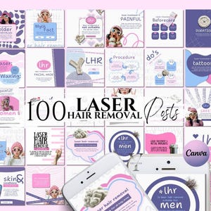 Laser Hair Removal Posts Canva Templates Esthetician Skincare Instagram Social Media Content Med Spa Laser Hair Removal Clinic Dermatologist