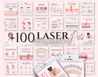 Modèle Canva de publication Instagram pour l'épilation au laser Modèle rose pour clinique d'épilation au laser MedSpa Soins de la peau pour Instagram