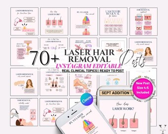Laser Hair Removal Instagram Post Templates, MedSpa Content (Canva)