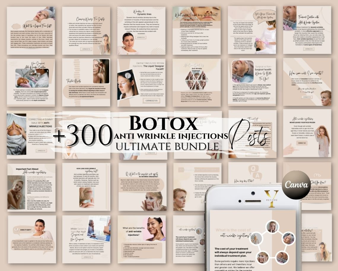 Botox and Filler Instagram Template Anti Wrinkle Injection Facial Dermal Filler Cosmetic Nurse Permanent Makeup PMU Esthetician Social Media