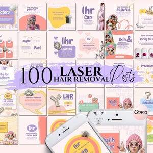 Laser Hair Removal Posts Canva Templates Esthetician Skincare Instagram Social Media Content Med Spa Laser Hair Removal Clinic Dermatologist
