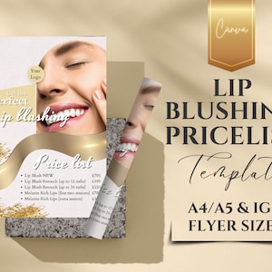 PMU Lip Blush Flyer Price List Template MedSpa Beauty Esthetician Flyer Canva Instagram Template Social Media Lip Tattoo Permanent Makeup