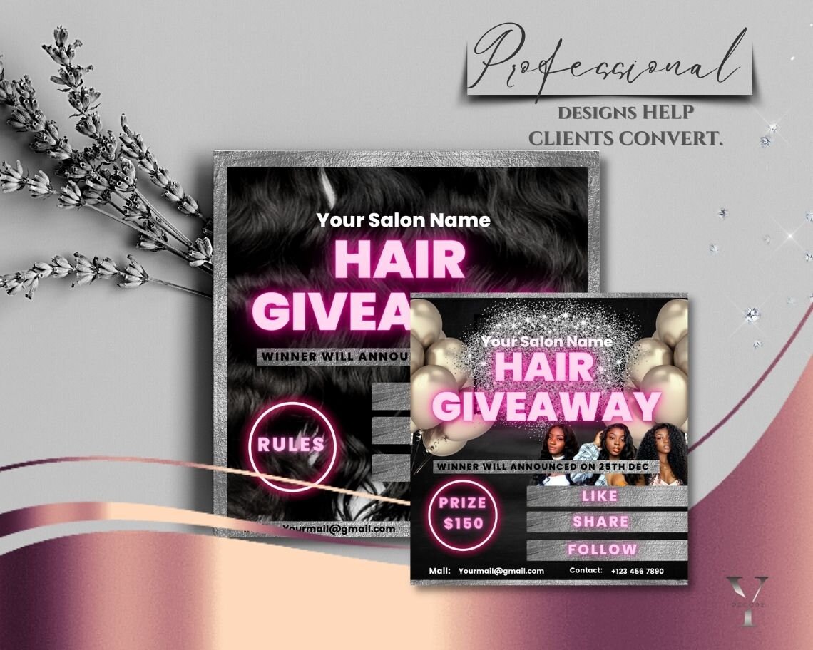 Hair Raffe Giveaway Hair Flyer Raffle Giveaway Hairstylist Template Beauty Flyer ...