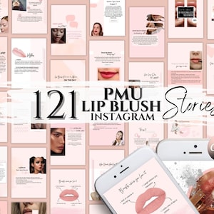 PMU Lip Blush Instagram Story Post Templates, Insta Semi Permanent Makeup Content Esthetician Medspa Aftercare Social Media Lip Tattoo Flyer